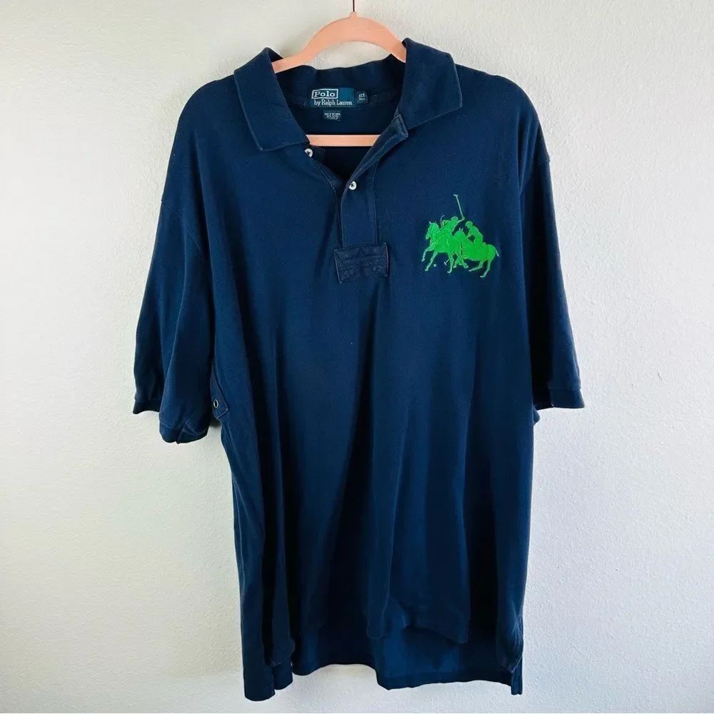 Polo Ralph Lauren Navy Large Double Green Horse Shirt Size XL Tall